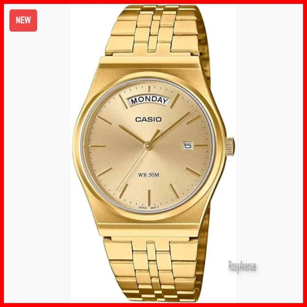 Men's Stainless Steel Analog Watch with Day Date Display Water Resistant